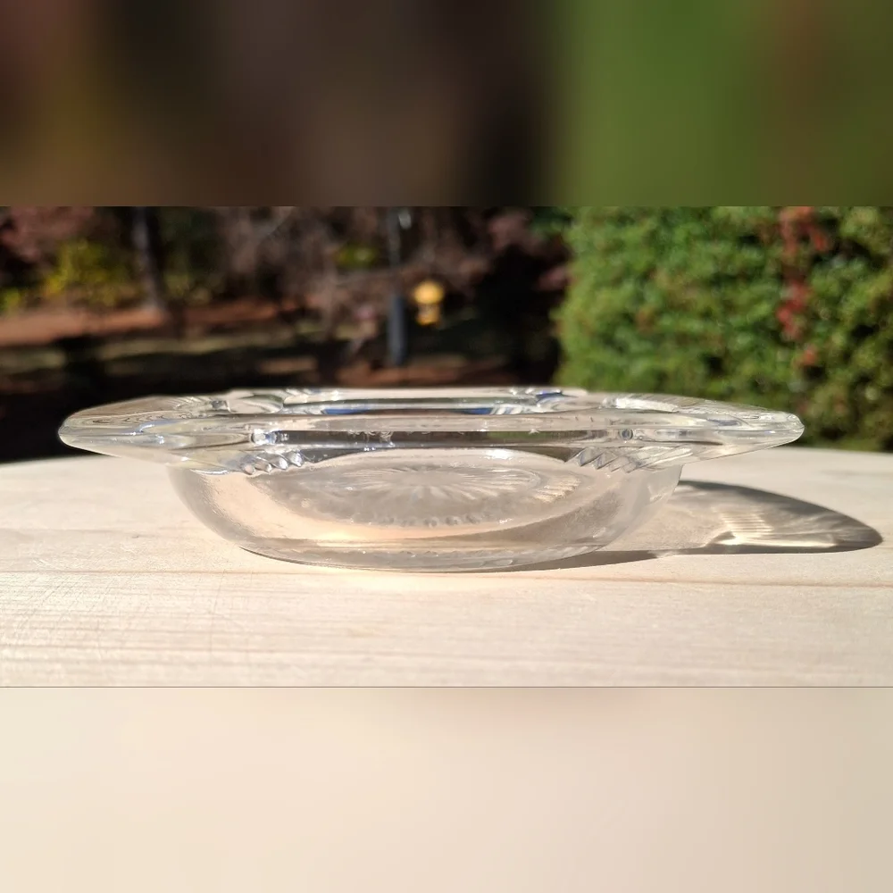 Vintage Clear Cut Glass Starburst Rectangular Ashtray Trinket Dish Candle Tray